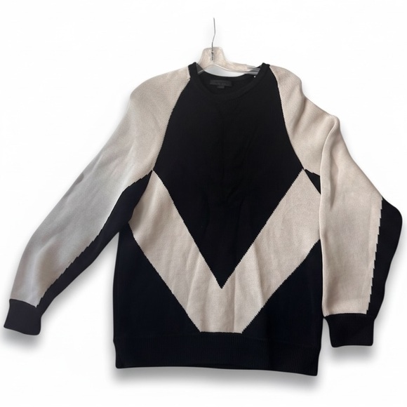 Alexander Wang Cotton Geometric Chevron Oversized Colorblock Sweater Knit Top L - Picture 2 of 15